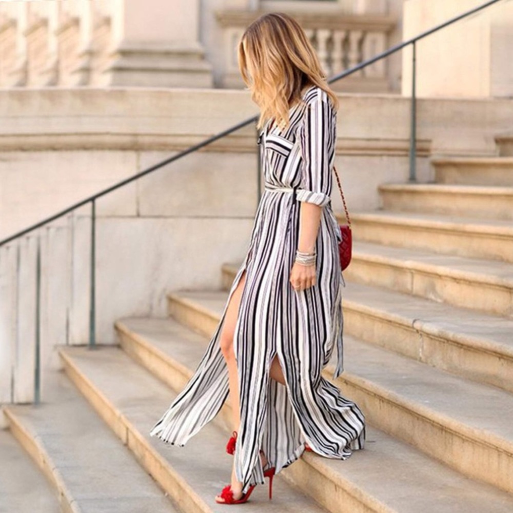 Black and white striped maxi dress
